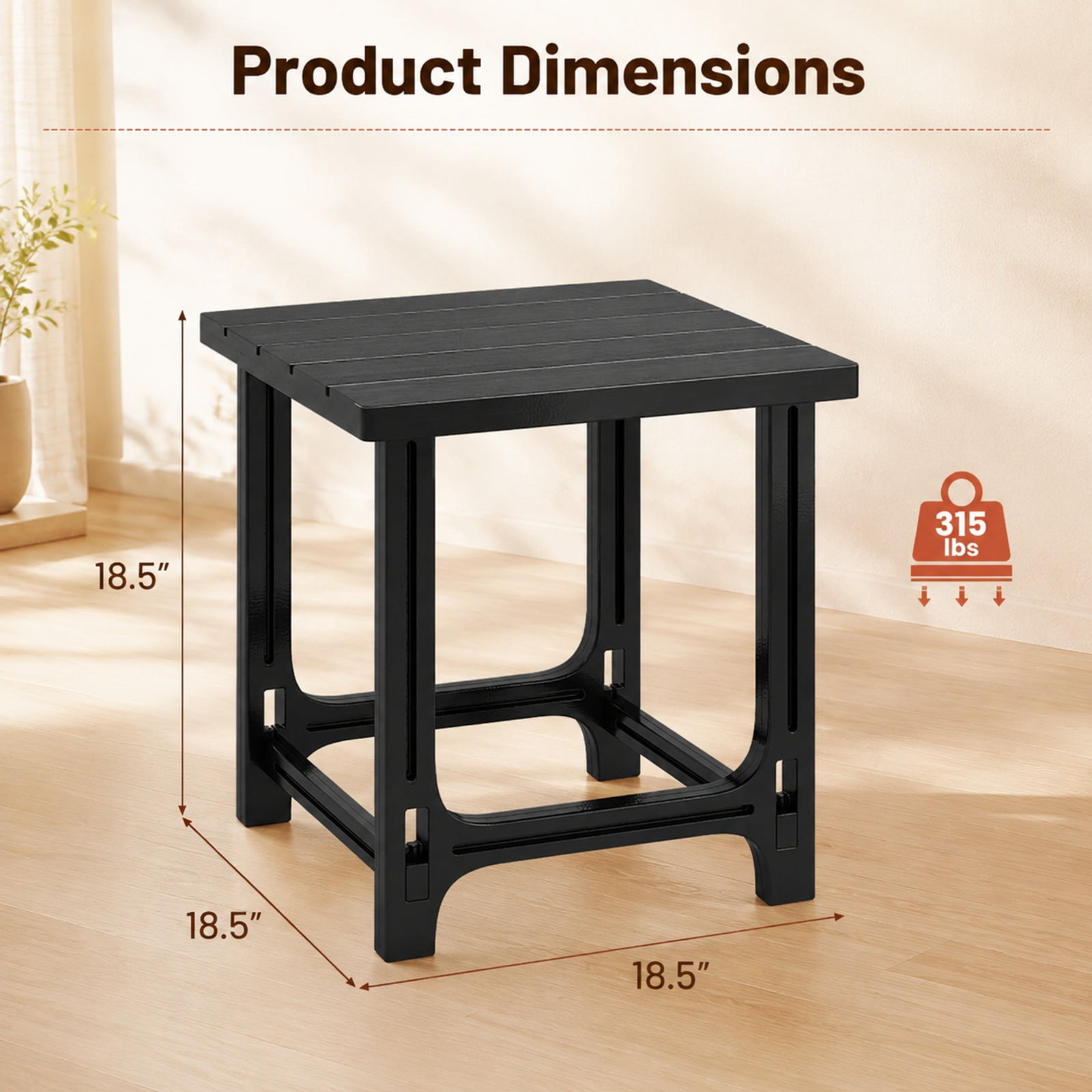 Furnibear Set of 2 Outdoor Adirondack Side Table with Slatted Surface and All Weather HDPE Build for Patio Poolside Deck and Garden, Black