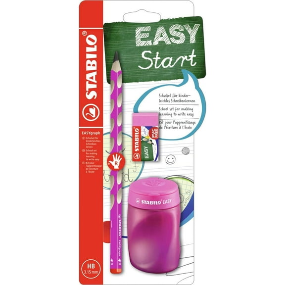 EASYgraph Set Right Handed Pink- STABILO Pencil, Sharpener, Eraser
