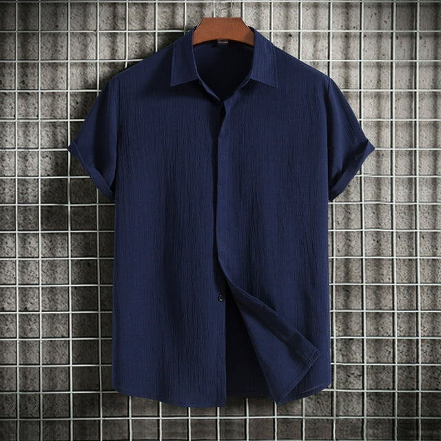 zanvin Summer Tops, Men Casual Solid Turndown Short Sleeve Button Closure Shirt Hawaii Blouse
