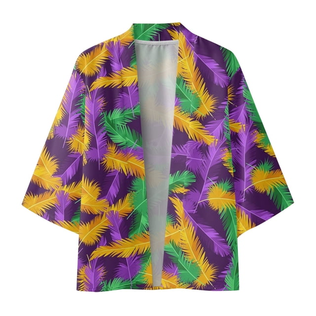 VBARHMQRT Rugby Shirts for Men Male Spring and Summer Cool Semi Long Sleeve Cardigan All Print Printed Collarless Antique Shirt Purple