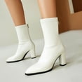 thumbnail image 2 of Dakaela Women's Sock Boots Chunky Heel Ankle Booties Stretch Fall Winter Slip on Mid Calf Boots White 7, 2 of 6