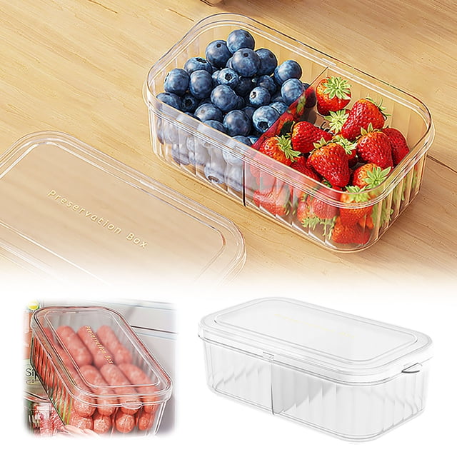 1pc Rectangular Kitchen Refrigerator Crisper, Microwave - and Heat - Resistant Plastic Lunch Box, Airtight, for Food and Fruit Storage