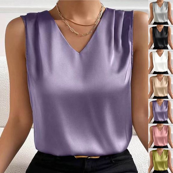 Tank Tops Women Summer V Neck Silk Camisole Tops Sleeveless Business Casual Tops Going out Tops Summer Work Tops for Women, Size S-XL