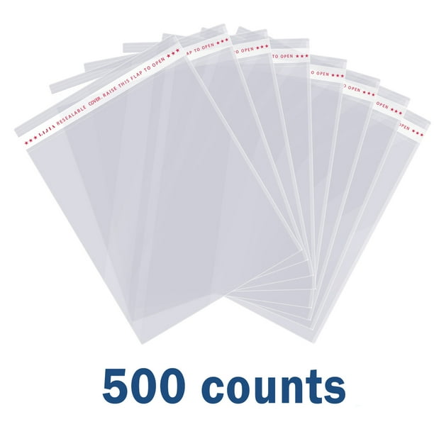 12 x 16 inches Large Resealable Cellophane Bags, 500ct Plastic Clear