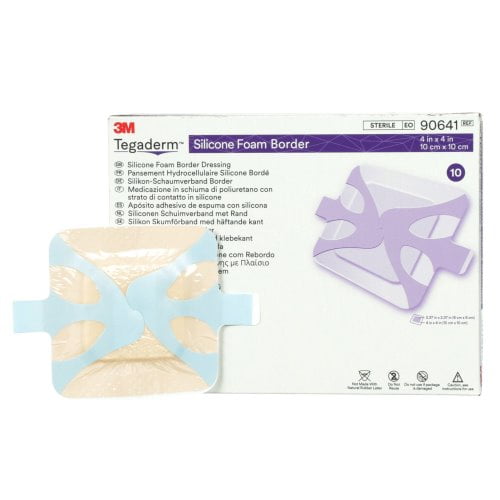 3M Tegaderm 4 x 4" Adh Silicone Foam Dressing w/ Sterile Brdr, 10/Box (842349_BX)