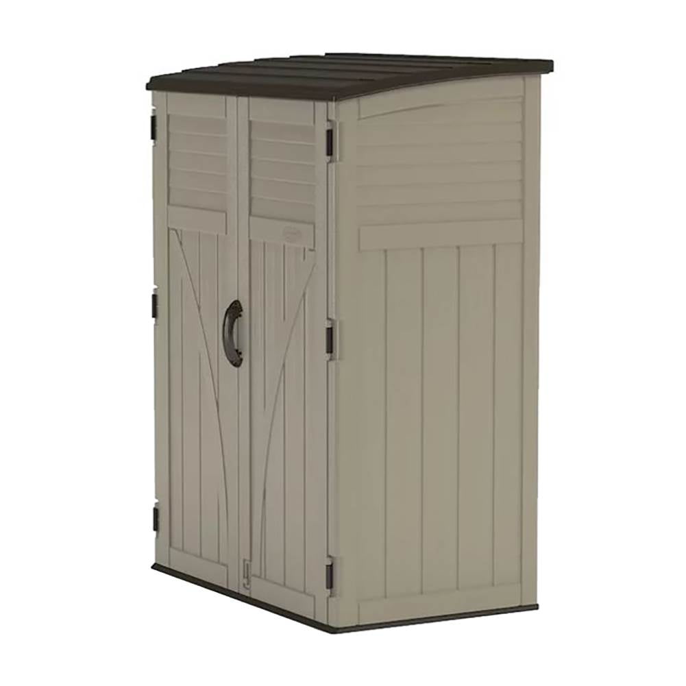 Suncast Large Vertical Shed for Storing Oudoor Tools, & Equipment, Sand
