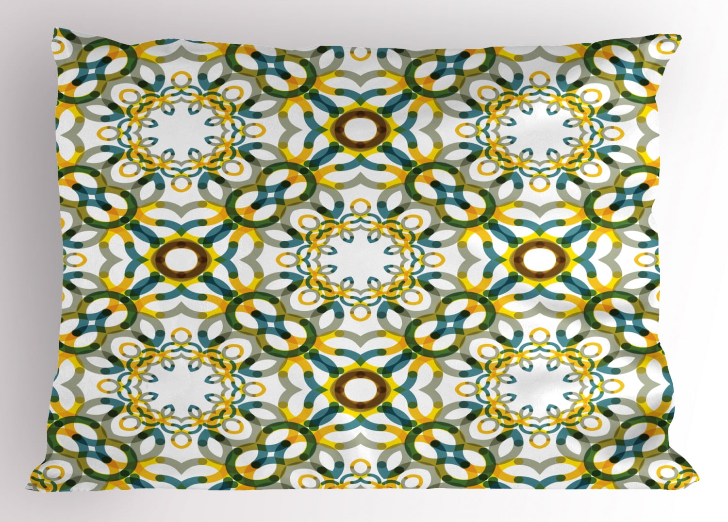 Floral Pillow Sham Vintage Geometric Stylized Lace Flower Circles