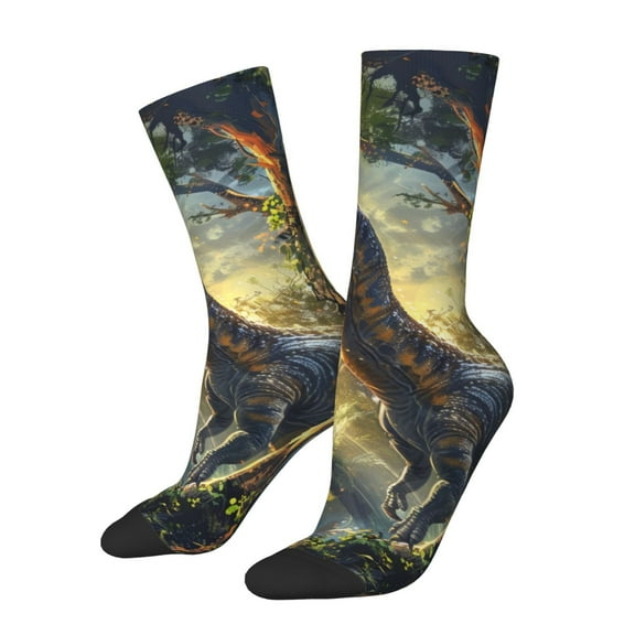 Logiee Sunshine Jungle Dinosaur Print Adult Socks for Men & Women,Calf Socks, Ankle Socks,Boots Socks,Breathable Casual Sock,Unisex Crew Socks