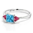 thumbnail image 3 of Gem Stone King 10K White Gold Swiss Blue Topaz and Pink Tourmaline 3 Stone Engagement Ring for Women (1.12 Cttw, Gemstone November Birthstone, Princess Center 5MM, Trillion 3.5MM, Size 5), 3 of 5