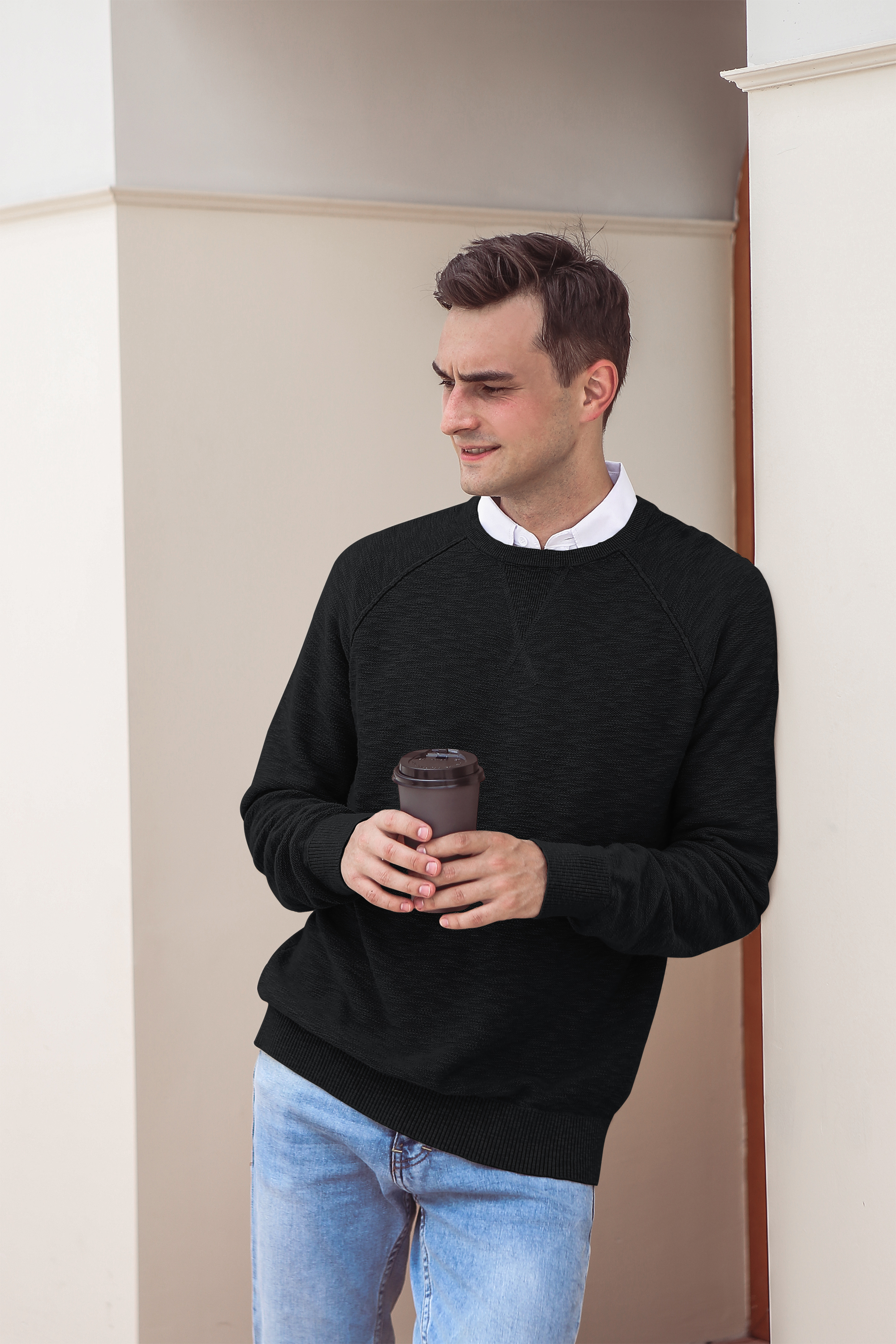 Iceglad Men's Crewneck Rib Knit Cotton Pullover Sweater photo 4