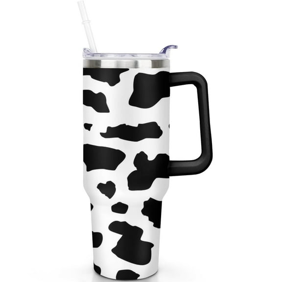 40 oz Cow Print Theme Tumbler Christmas Cow Print Gifts 40oz Cow Print Tumbler Handle LeakProof Lid Straw Double Insulated Travel Cup Travel Must Haves