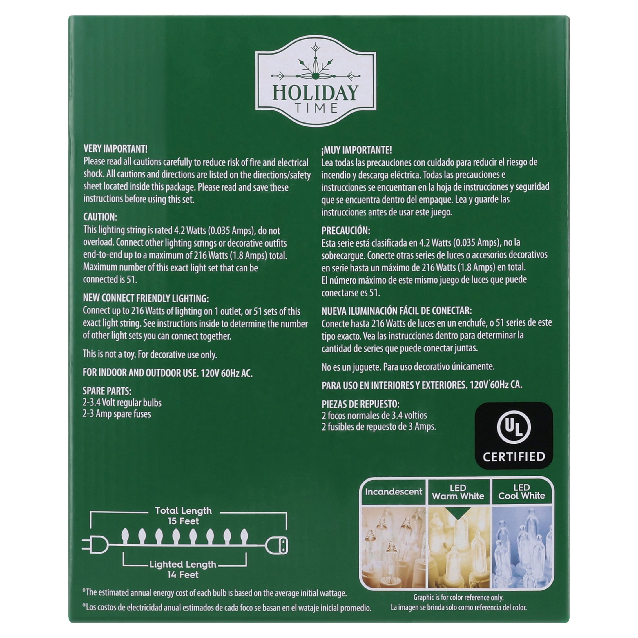 Indoor/Outdoor 25-Count LED Random Twinkling C9 Christmas String Lights, Warm White, Green Wire, 14', by Holiday Time