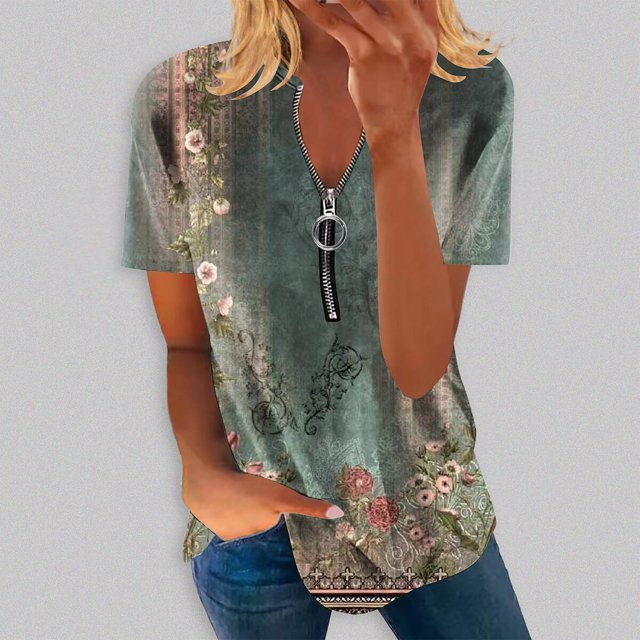 Mode Décontractée pour Femmes Chemises Imprimées Manches Courtes Tee-Shirts Amples Tunique Blouse Hauts pour Femmes Hauts Manches Courtes pour Femmes Imprimé Floral Hauts pour Femmes
