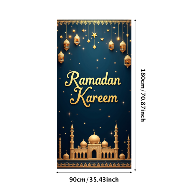 Ramadan Kareem Backdrop Banner Decorative Lanterns Mosque Design for Eid Mubarak Party Islamic Celebration Photography Props Home Decor Background