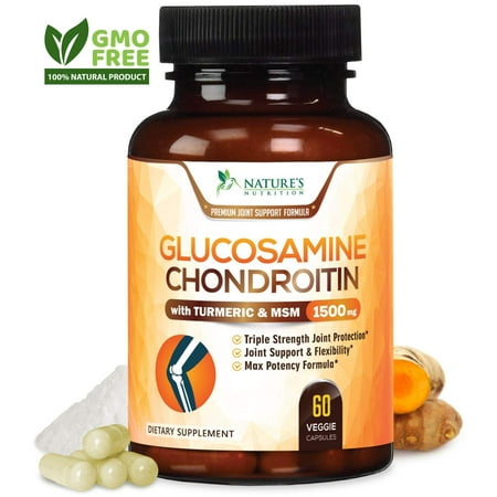 Glucosamine with Chondroitin Turmeric MSM, Triple Strength 1500mg, for Hip, Joint & Back Pain Relief - Made in USA - Anti Inflammatory Supplement with Boswellia & Bromelain. Non GMO - 60