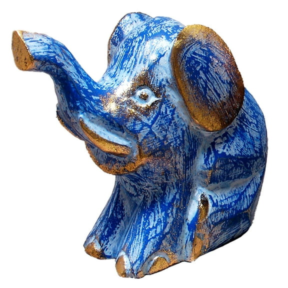 Stoneage Arts Inc 5" Blue Sitting Elephant Hand-Sculpted Statue