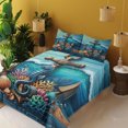 thumbnail image 2 of Ambesonne Nautical Fitted & Top Sheet Set with Shams, Anchor Deep Ocean Life, Sea Blue Amber Teal, 2 of 5