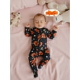 thumbnail image 4 of Qmyliery Baby Girl Halloween Outfit Pumpkin Bow Print Long Sleeve Footed Jumpsuit Headband 2 Piece Newborn Set, 4 of 9