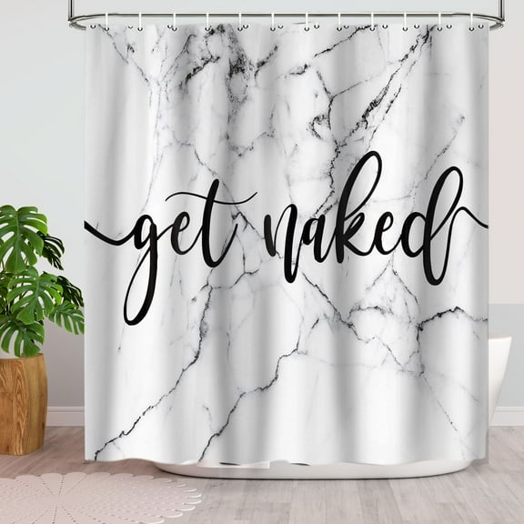 Get Naked Shower Curtain, Funny Crack Marble Bathroom Decor Black and White Modern Fabric Bathroom Accessories 72x72in