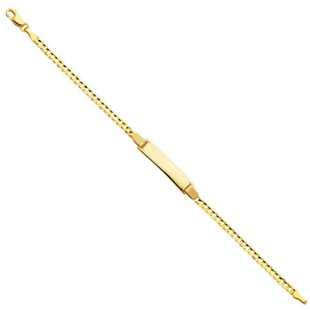 14k Yellow Gold Solid Italian Curb Cuban Links Chain Rectangular Plain Polished Flat 6 inch Baby ID Bracelet Approximated 2.5 Grams