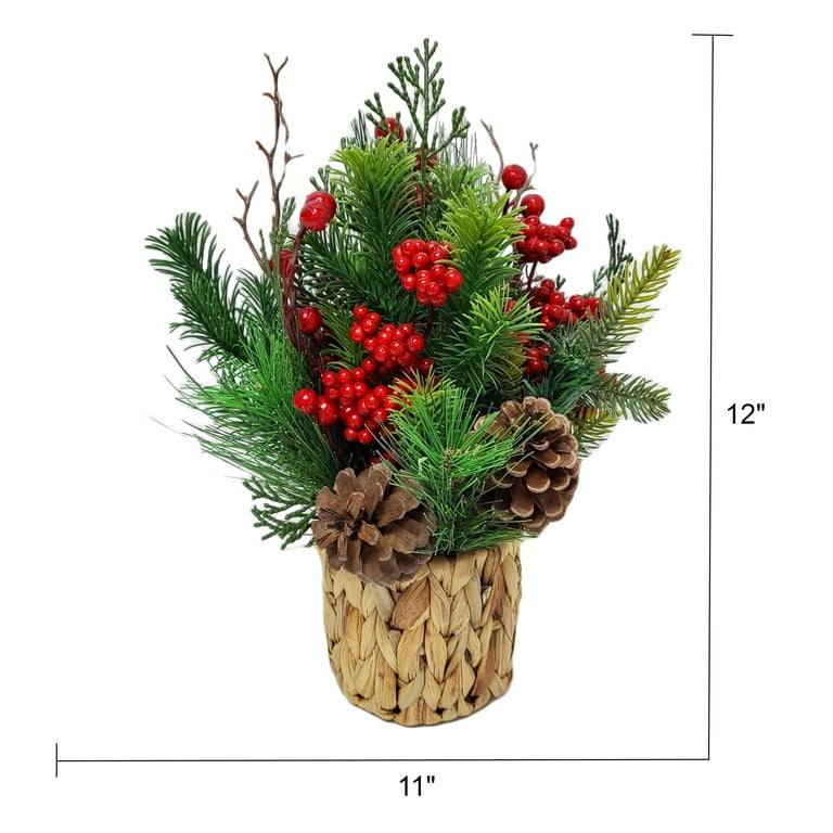 Northlight 12 Frosted Pine Berries and Pine Cones Floral Arrangement in Tin Pot