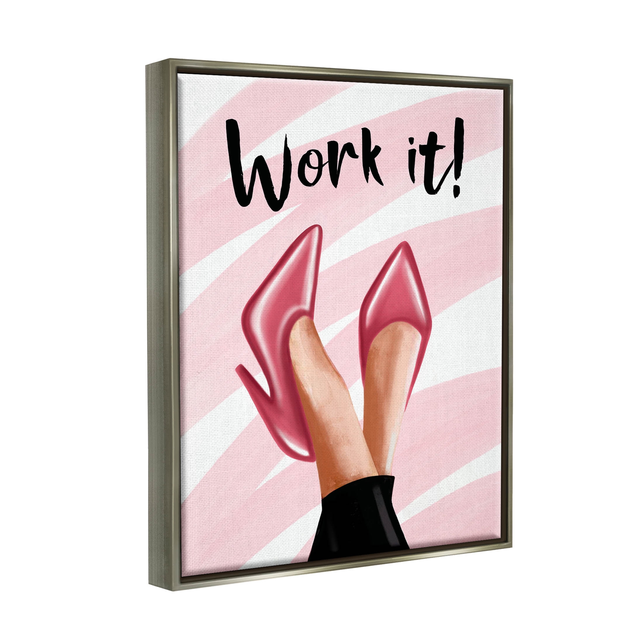 Stupell Industries Work It Fashion Heels Graphic Art Luster Gray Floating Framed Canvas Print Wall Art, Design by Elizabeth Tyndall