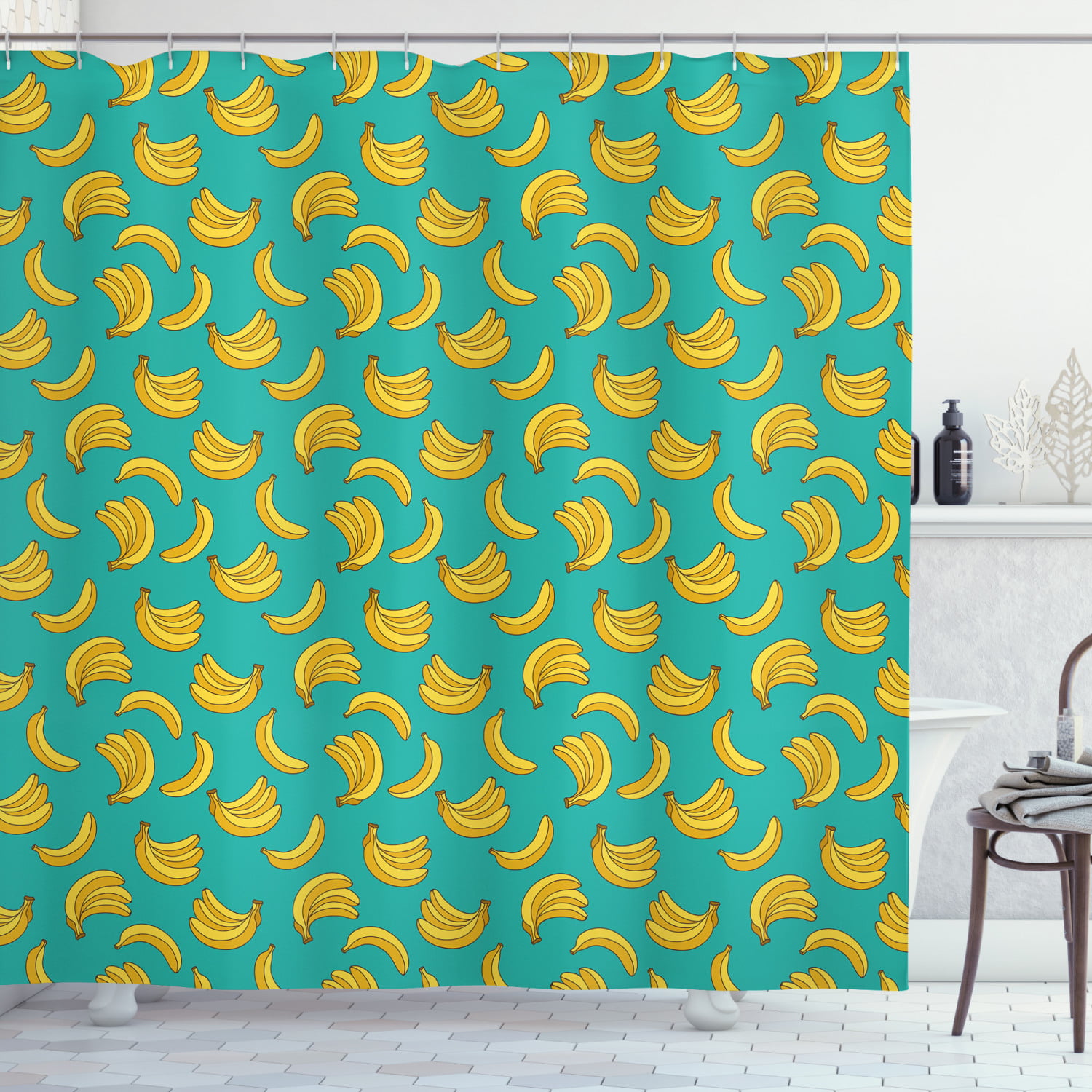 Tropical Fruit Banana Pattern Bathroom Shower Curtain Fabric 71*71inch 