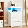 thumbnail image 2 of Tomnk Nightstands Set of 2, Bed Side Table with Charging Station, LED Night Stand with 3 Fabric Drawers, White, 2 of 8