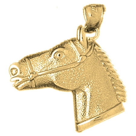 18K Yellow Gold Horse Head Pendant - 26 mm