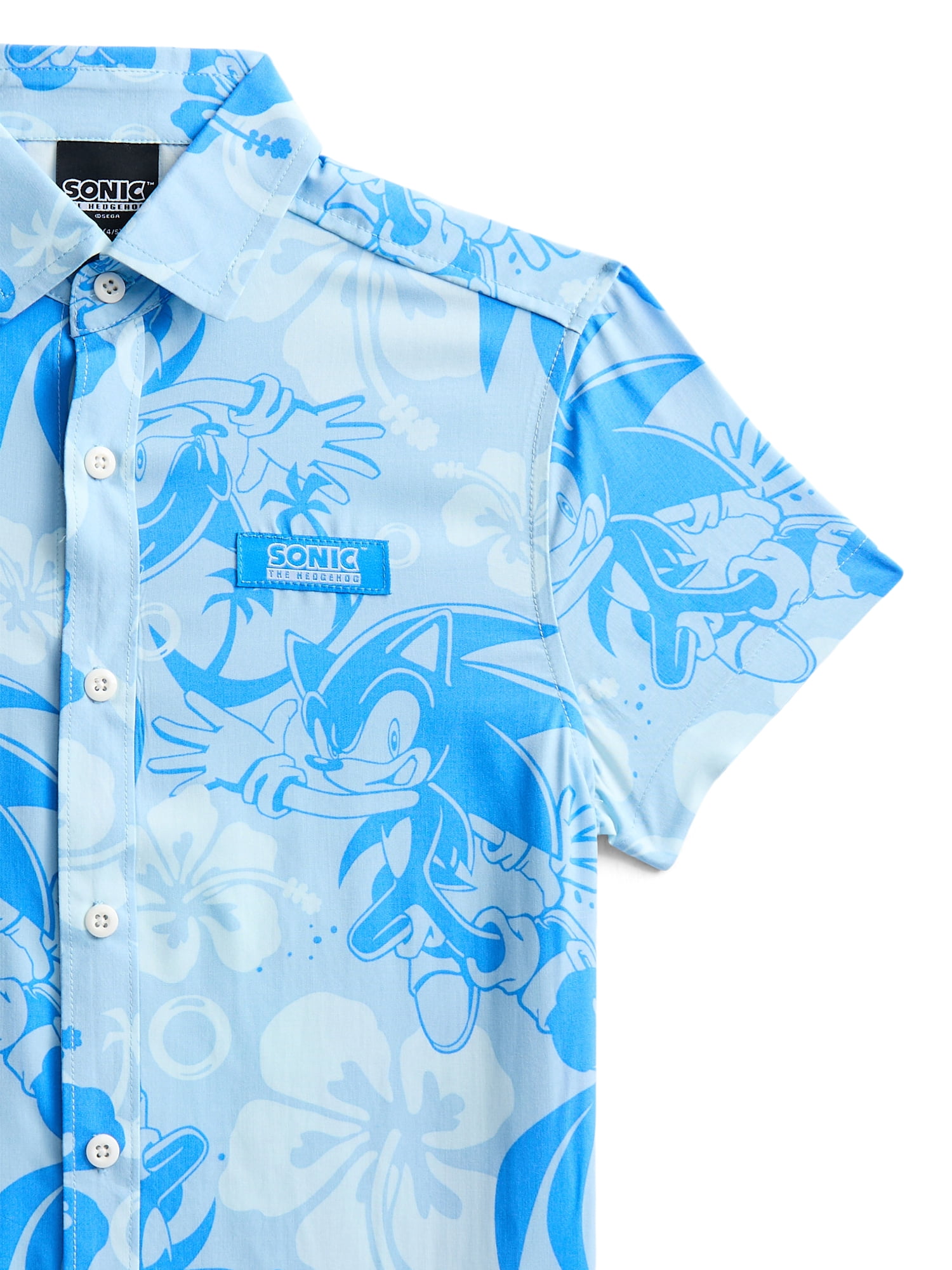 Sonic the Hedgehog Boys Graphic Button Up Resort Shirt, Sizes 4-18