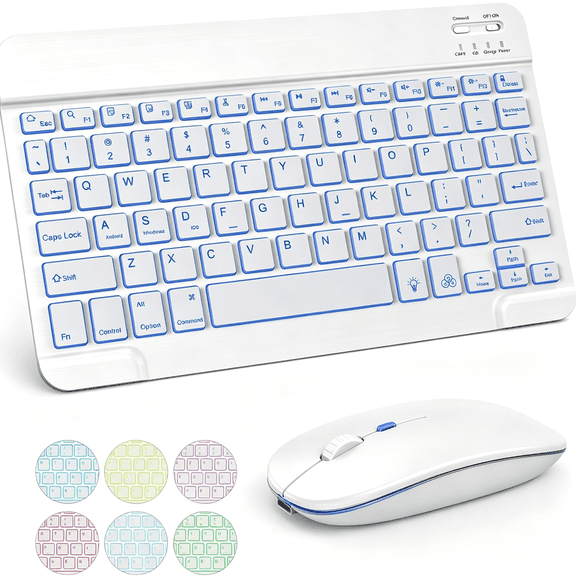 GJX Bluetooth Keyboard and Mouse Combo for Ipad,7-Color Backlit Rechargeable Wireless Keyboard&Mouse Compatible with Ipad 10Th/9Th/8Th Gen,Ipad Pro/Air/Mini and Ipados 13 and Above(White Grey)