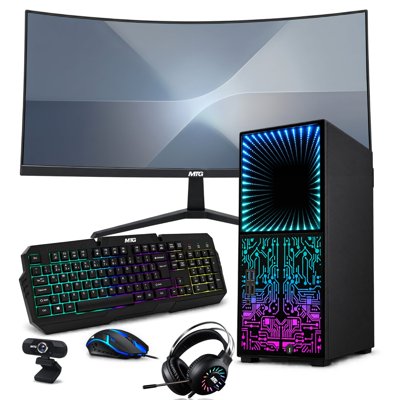 TechMagnet Horizon+ RGB Gaming PC, Core i7 8th Gen, 32GB RAM, 1TB SSD, RTX 2060, 32" Curved Monitor, RGB Keyboard Mouse, Headset, Webcam, Wi-Fi, Win 11