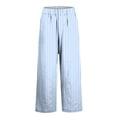thumbnail image 6 of Linen Pants Women Elastic Waist Straight Leg Petite Beach Striped Pant Summer Casual Lounge Trousers Blue S, 6 of 6