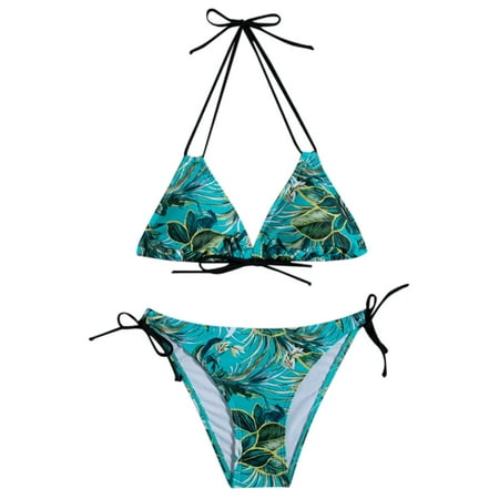 Eashery Womens Swimsuits Two Piece Padded Push-up Bra Bikini Green Small