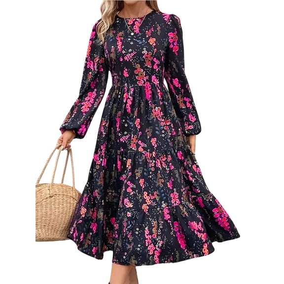 Jaimenalin Women'S Long Sleeve Maxi Dress Chiffon Guest Dresses Floral Dress