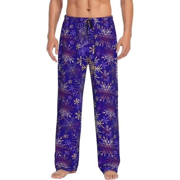 Fotbe blue purple Snowflake Pantalones de Pijama para Hombre, Pantalones de Dormir, Pantalones de Casa con Cintura Ajustable y Bolsillos-Medium