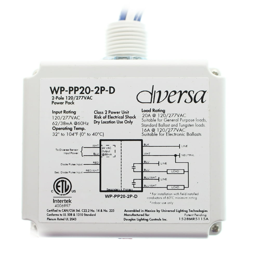 Diversa WPPP202PD Occupancy Sensor Power Pack, 2Pole, 20A, 120/277V