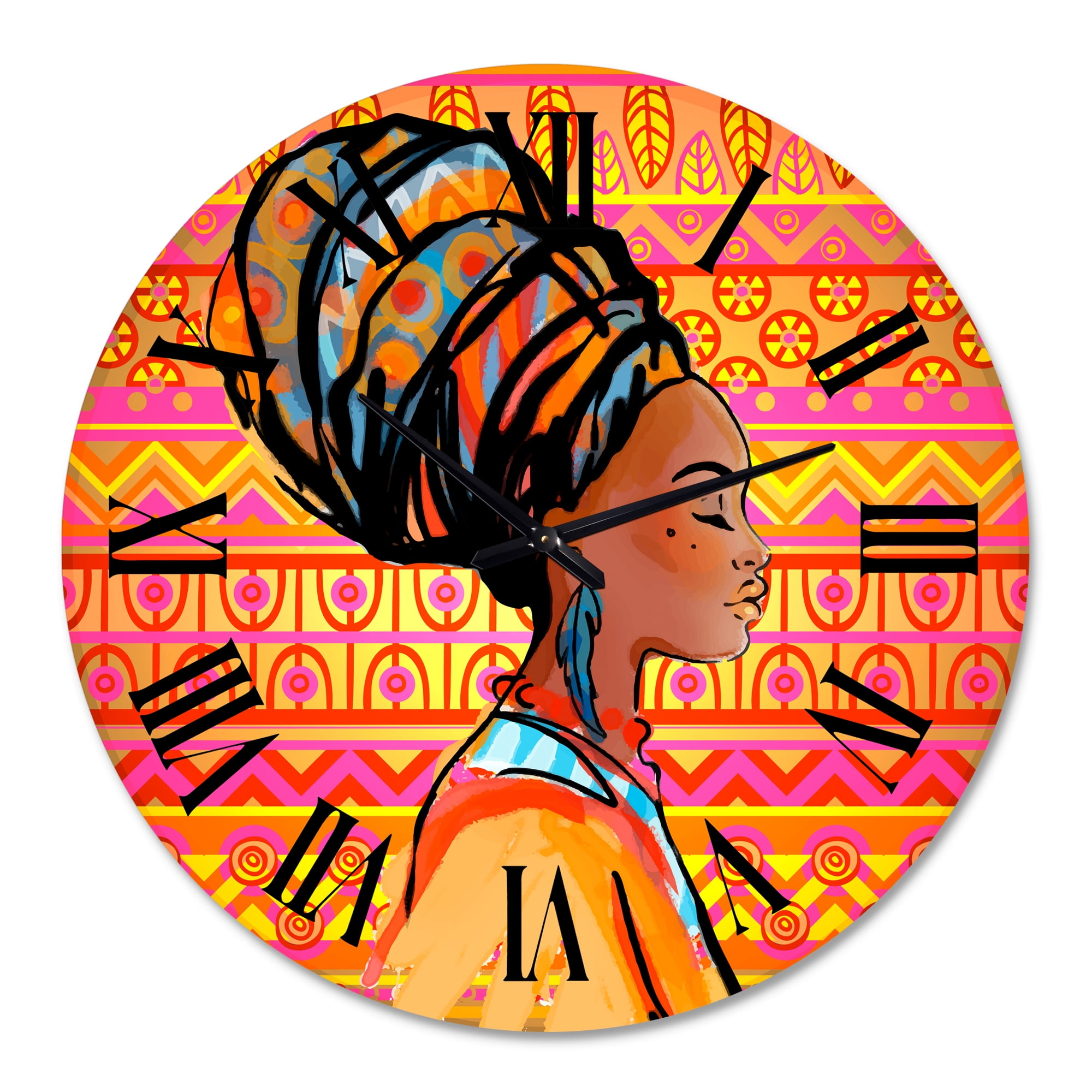 Designart 'Portrait Of Afro American Woman With Turban I' Modern Wall Clock