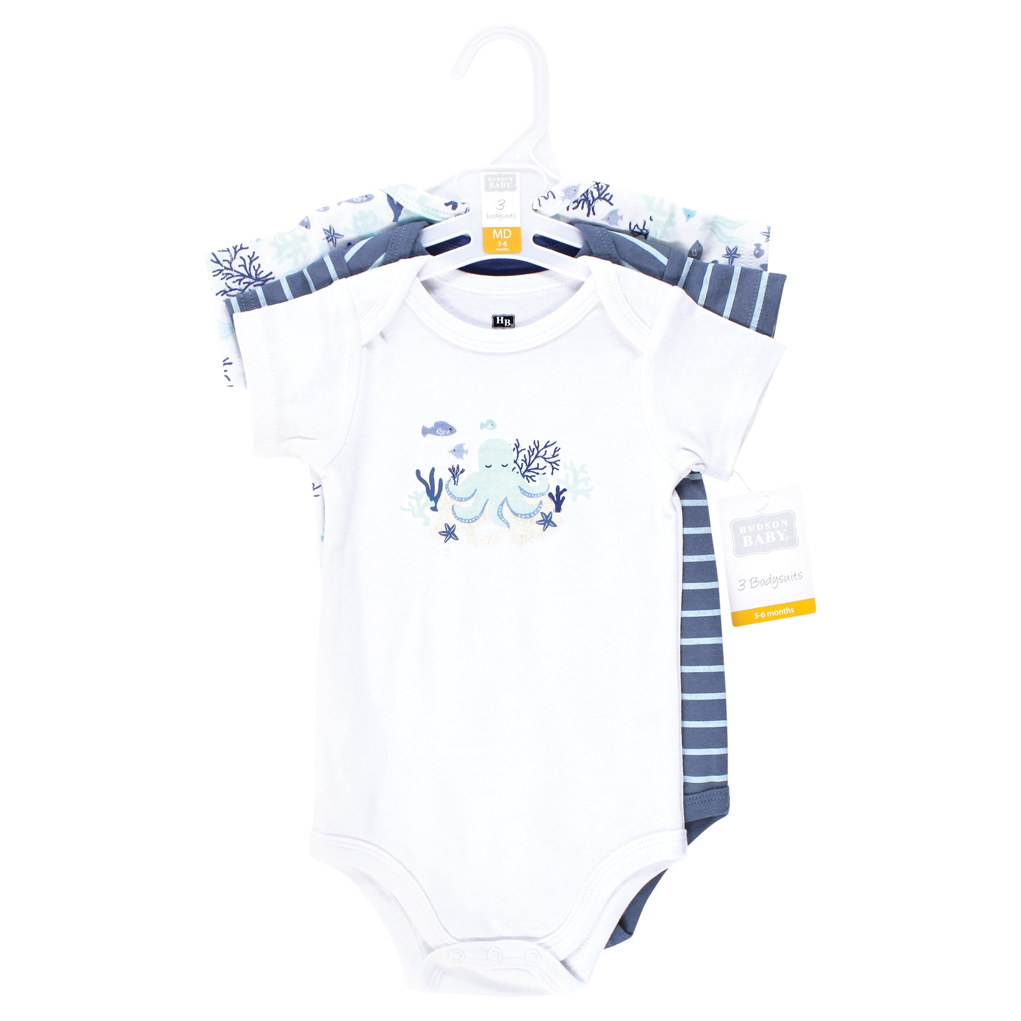 Hudson Baby Infant Boy Cotton Bodysuits, Mint Octopus, 18-24 Months
