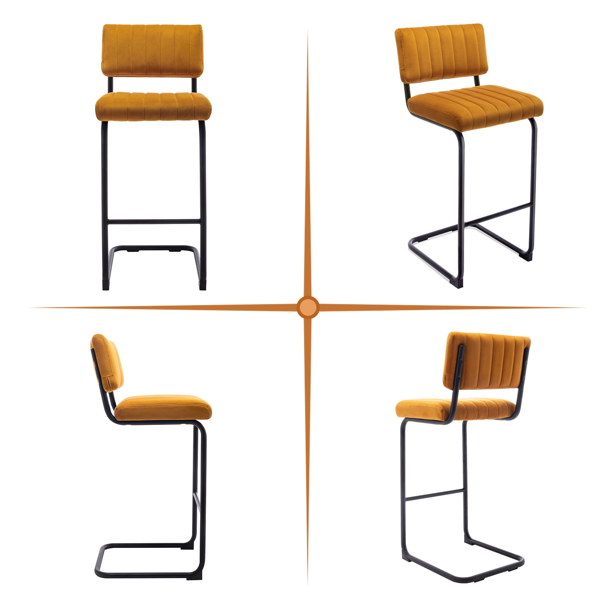 ONEVOG 30''H Bar Height Stools Set of 2, Morden Bar stools with Velvet and Black Metal Legs, Upholstered Bar Stool for Kitchen Island, Cognac