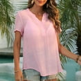 thumbnail image 2 of Women's Linen Shirts Summer Short Sleeved T-Shirts Casual Loose Cotton Linen Blouses Solid Color V-Neck Pullover Tops, 2 of 9