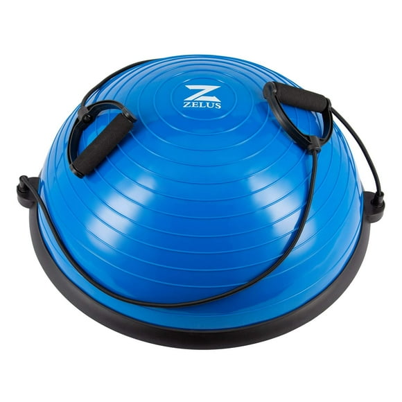 ZELUS 23 Inch Half Exercise Ball Stability Balance Board with Resistance Bands for Yoga Workouts, Home Gym Fitness Equipment for Men and Women, Half Dome Pilat