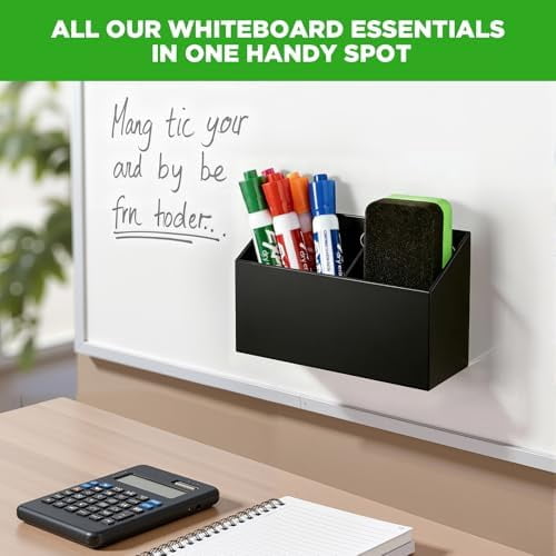 Magnetic Dry Erase Marker Holder for Whiteboard, Acrylic Magnet Pen Holder for Refrigerator Fridge, Marker Holder for Classroom Teacher, Pencil Cup,Office Accessories, Locker Organizer(Black)