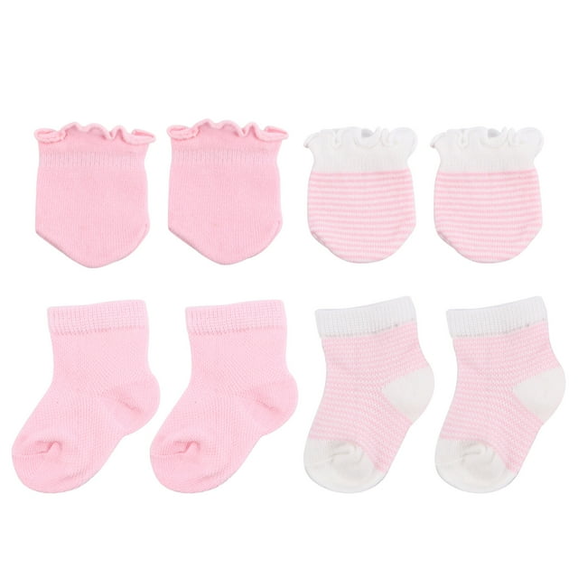 4 Pairs Baby Socks Gloves Adorable Comfortable Newborn Ankle Socks Mittens