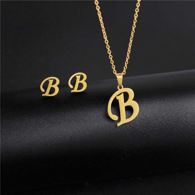 Colgante de acero inoxidable AZ, collar con inicial y pendientes de tuerca, conjuntos de joyería, colgante del alfabeto, cadena, carta, regalos para mamá, triangulación de envíos Dengxun unisex