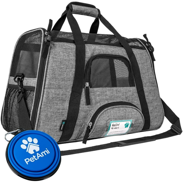PetAmi Transportín para mascotas aprobado por la aerolínea para gatos, transportador de perros de lado suave para perros pequeños, suministros de viaje para gatos, accesorios para gatos de interior, b