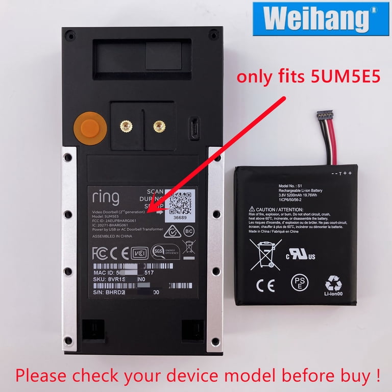 Rechargeable Battery S1 5-pin for Video Doorbell -2nd Generation- 2020  release - 1080p HD Video - Walmart.com