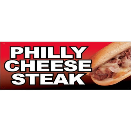 GHP 2'x8' Philly Cheese Steak Straight Cut Edges Vinyl Banner Sign with Metal