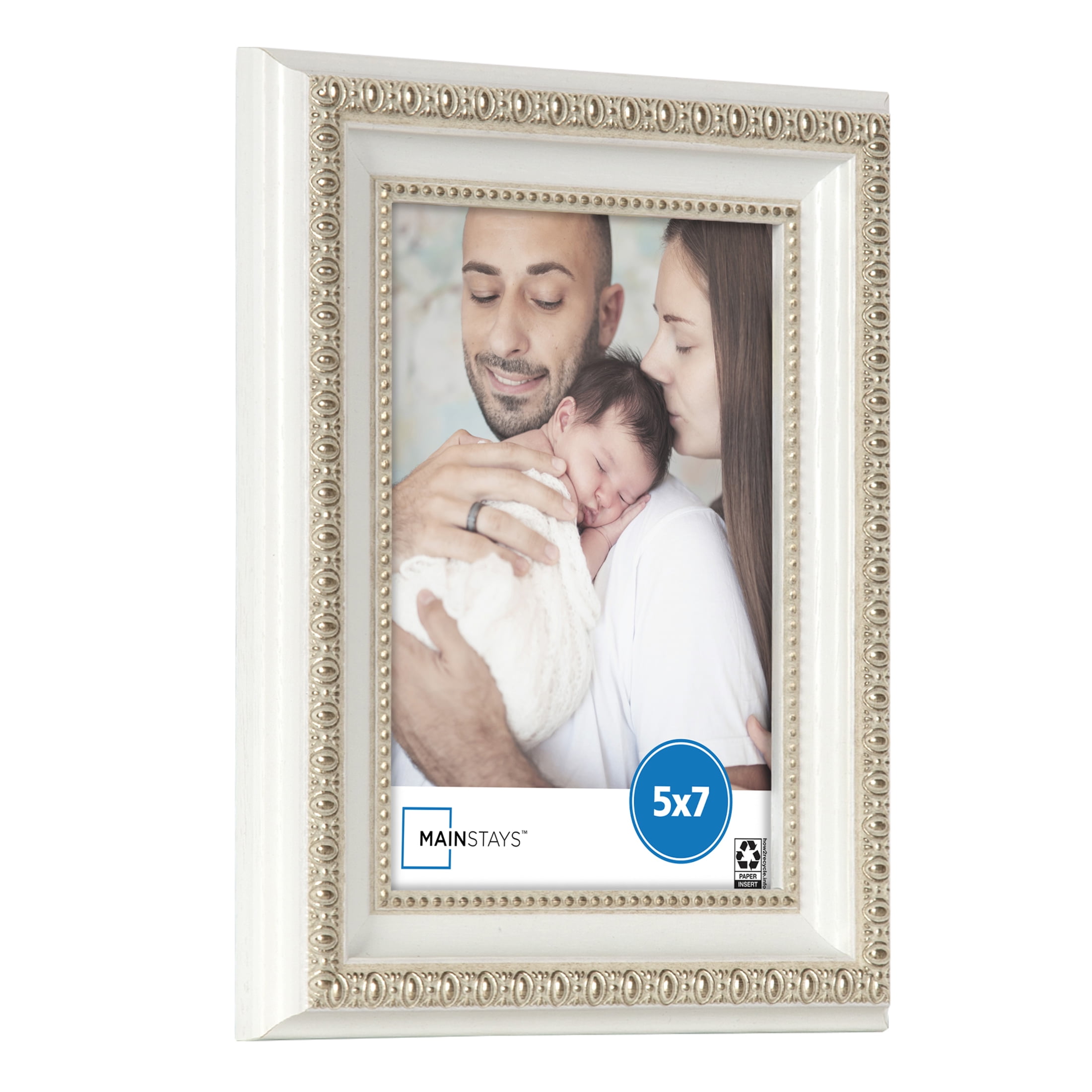 Mainstays – 5x7 Picture Frame – White Ornate Tabletop Photo Frame