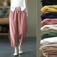 thumbnail image 6 of Casual Linen Baggy Capri Harem Pants for Women Tapered Wide Leg Joggers Drawstring Elastic Waist Cropped Trousers with Pocket, 6 of 6